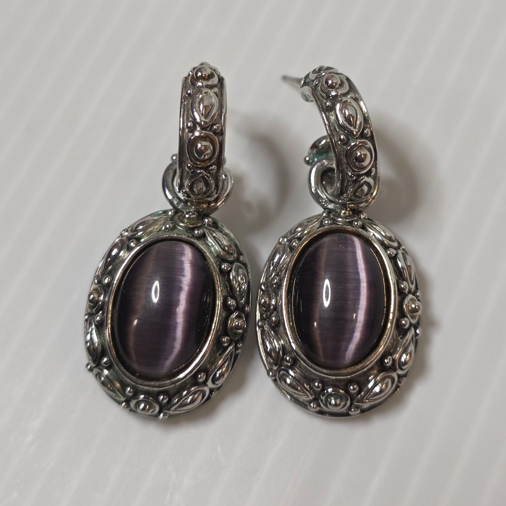 MX Drop Earrings OS Purple Fair Vintage Cabochon no backings